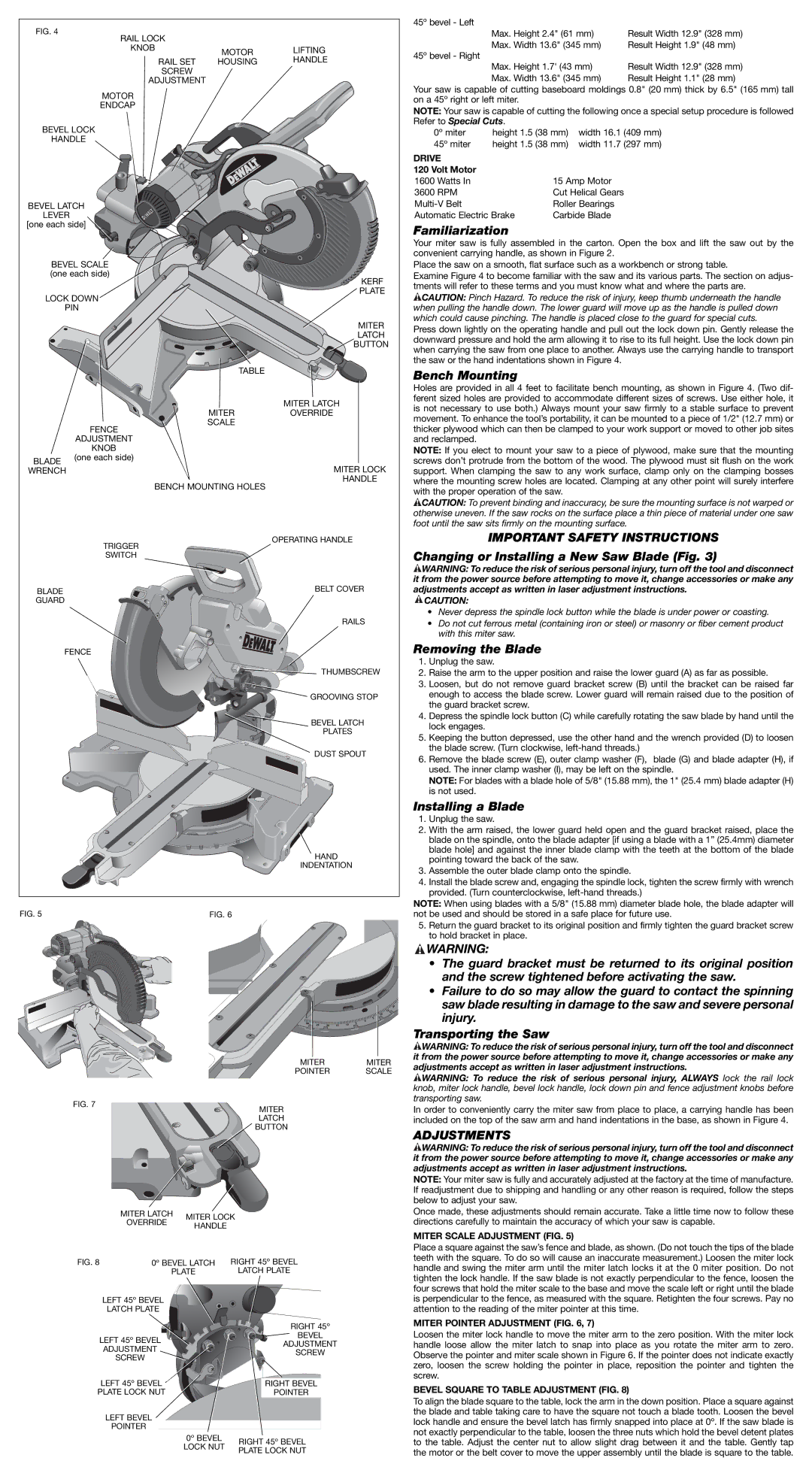 DeWalt DW 718, DW7187, DW718SP instruction manual Adjustments 