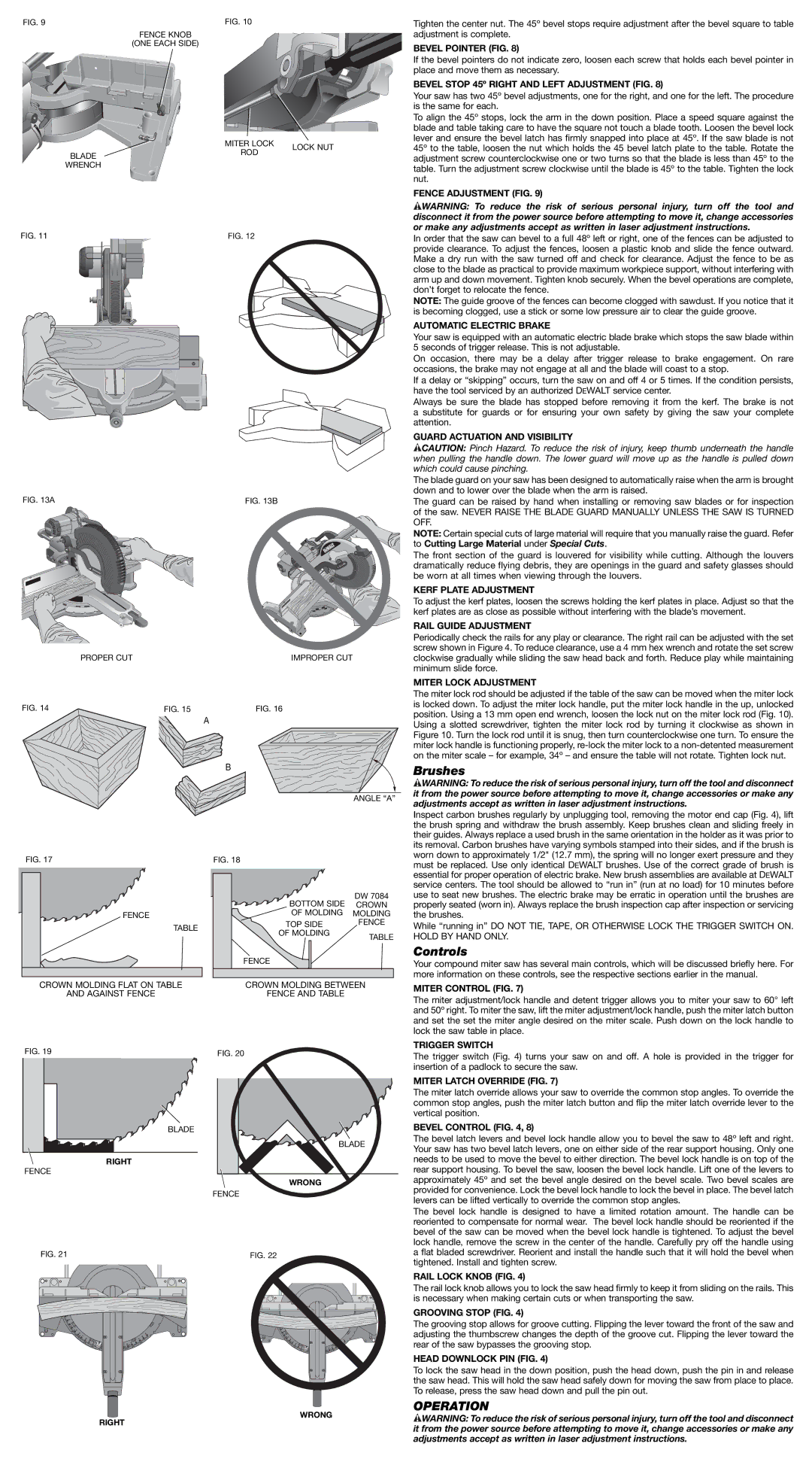 DeWalt DW7187, DW 718, DW718SP instruction manual Brushes, Controls, Operation 