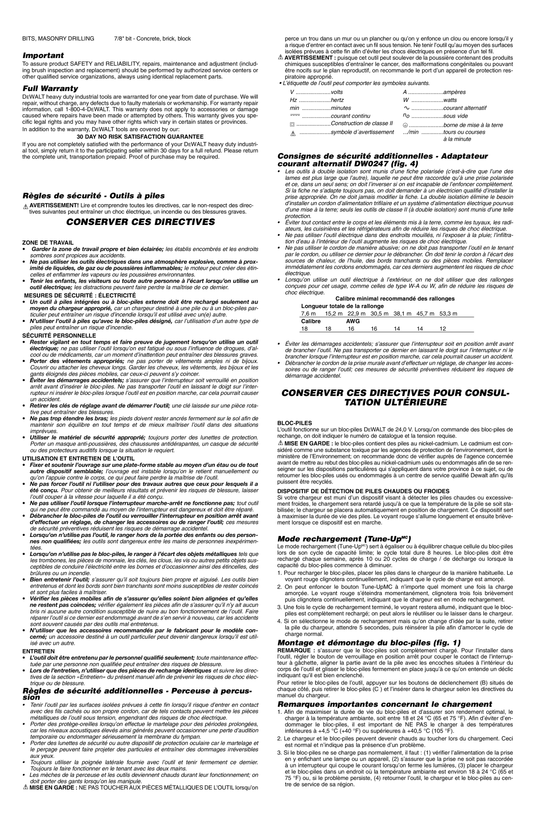 DeWalt 329869-02, DW004 instruction manual Conserver CES Directives Pour Consul Tation Ultérieure 