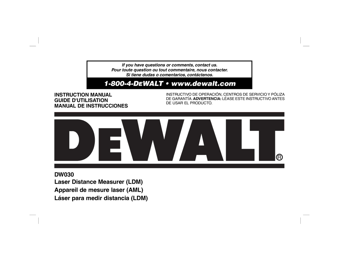 DeWalt dW030 instruction manual DW030 