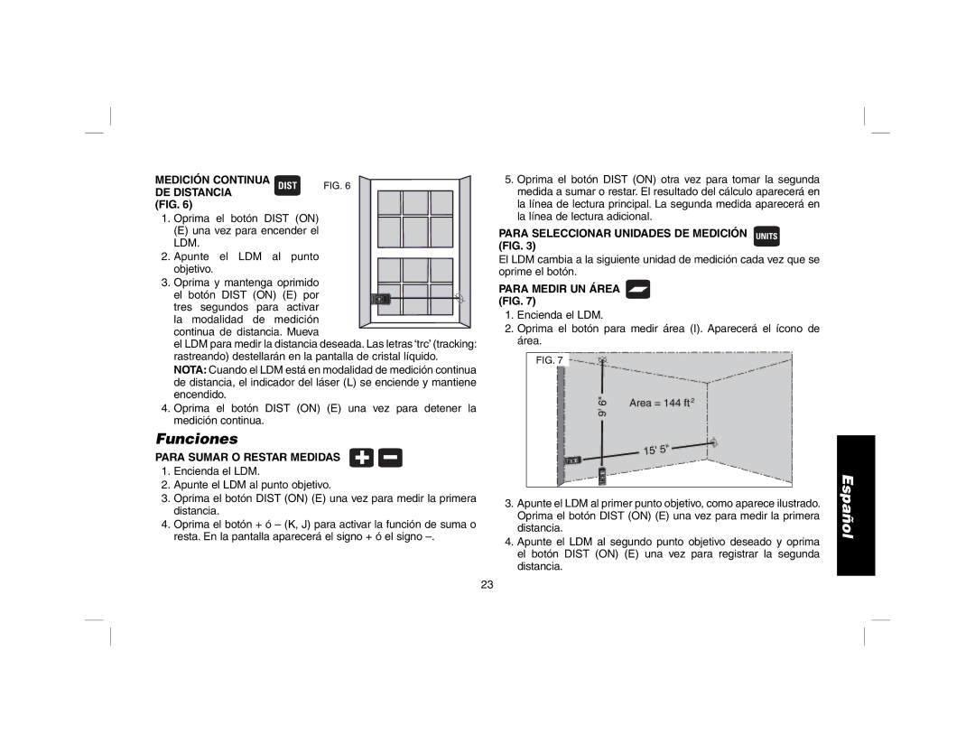 DeWalt dW030 instruction manual Funciones 