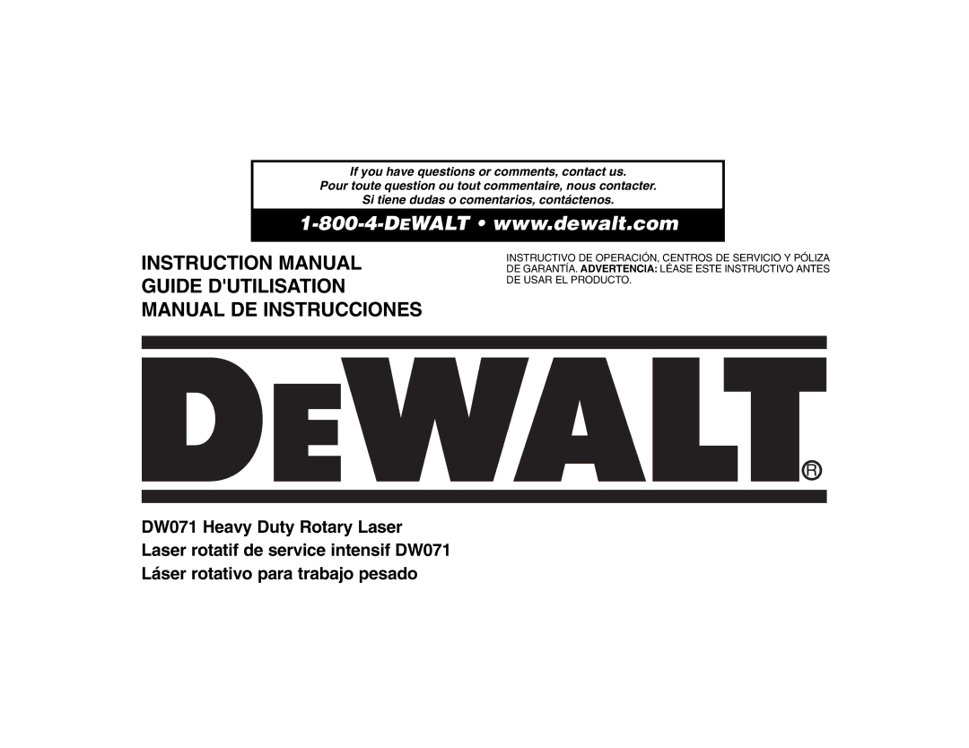 DeWalt DW071 instruction manual Guide Dutilisation Manual DE Instrucciones 