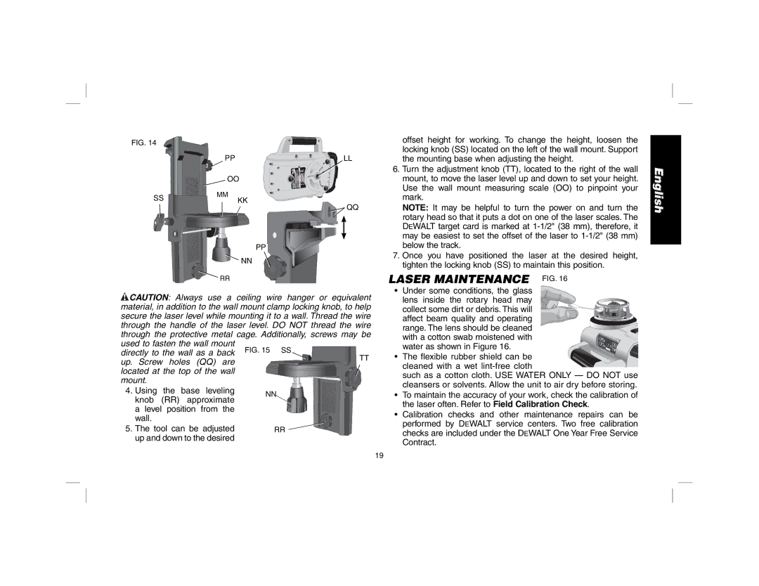 DeWalt DW079 instruction manual Laser Maintenance FIG, Mark 