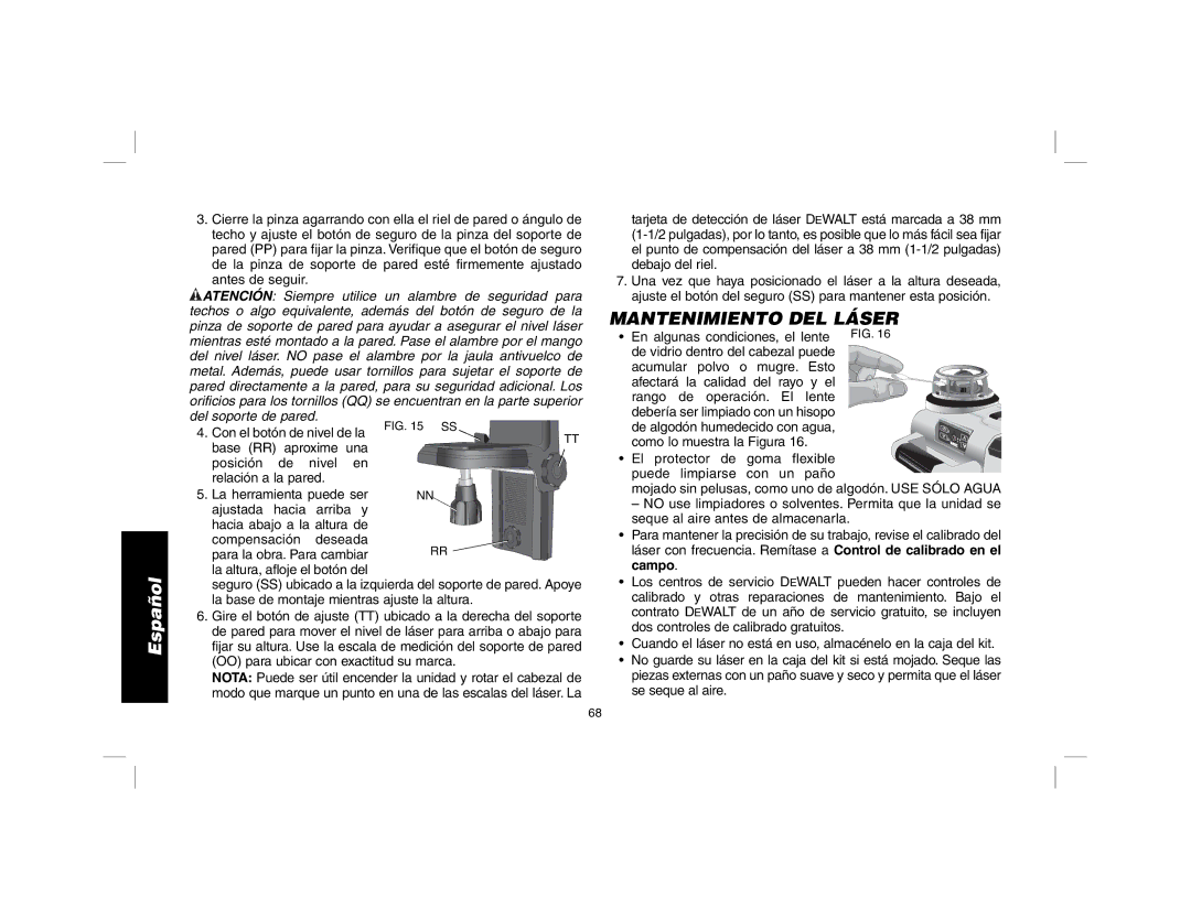 DeWalt DW079 instruction manual Mantenimiento DEL Láser 