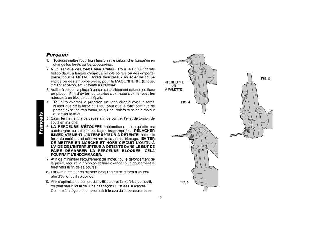 DeWalt DW160, DW161 instruction manual Perçage 