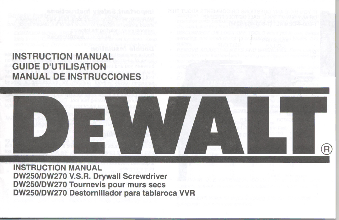 DeWalt DW250/DW270 instruction manual Guide Dutilisation Manual DE Instrucciones 