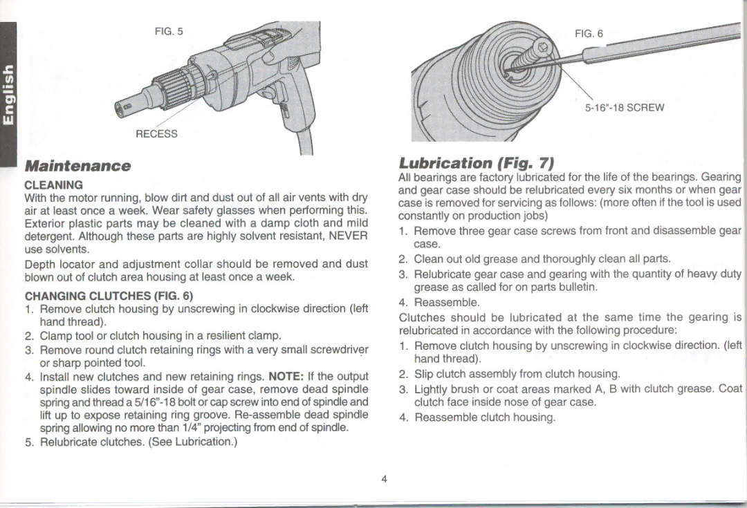 DeWalt DW250/DW270 instruction manual Maintenance, Lubrication J, Cleaning, Changing Clutches FIG 