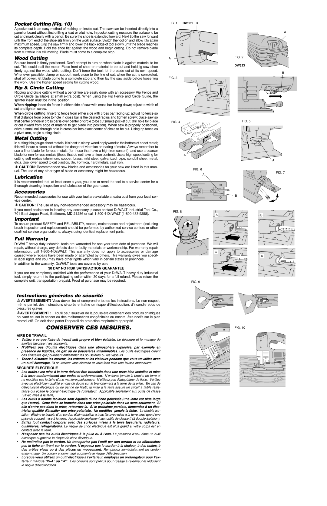 DeWalt DW321/DW323 Pocket Cutting Fig, Wood Cutting, Rip & Circle Cutting, Metal Cutting, Lubrication, Accessories 