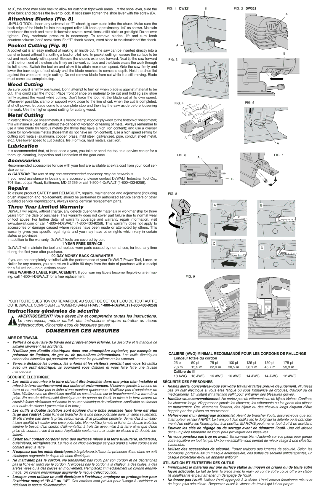 DeWalt DW323 Attaching Blades Fig, Pocket Cutting Fig, Wood Cutting, Metal Cutting, Lubrication, Accessories, Repairs 