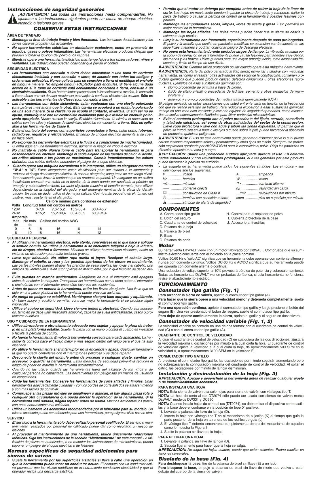 DeWalt DW331 instruction manual Conserve Estas Instrucciones, Componentes, Funcionamiento 