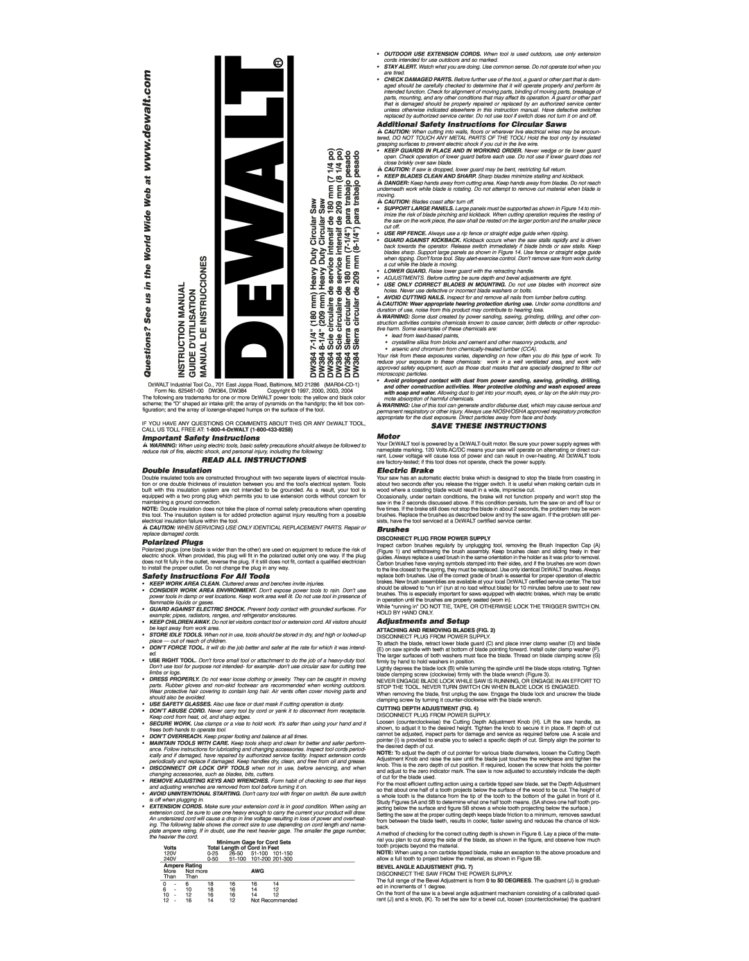 DeWalt DW364 instruction manual Definitions Safety Guidelines, General Safety Rules, Save These Instructions, Motor 