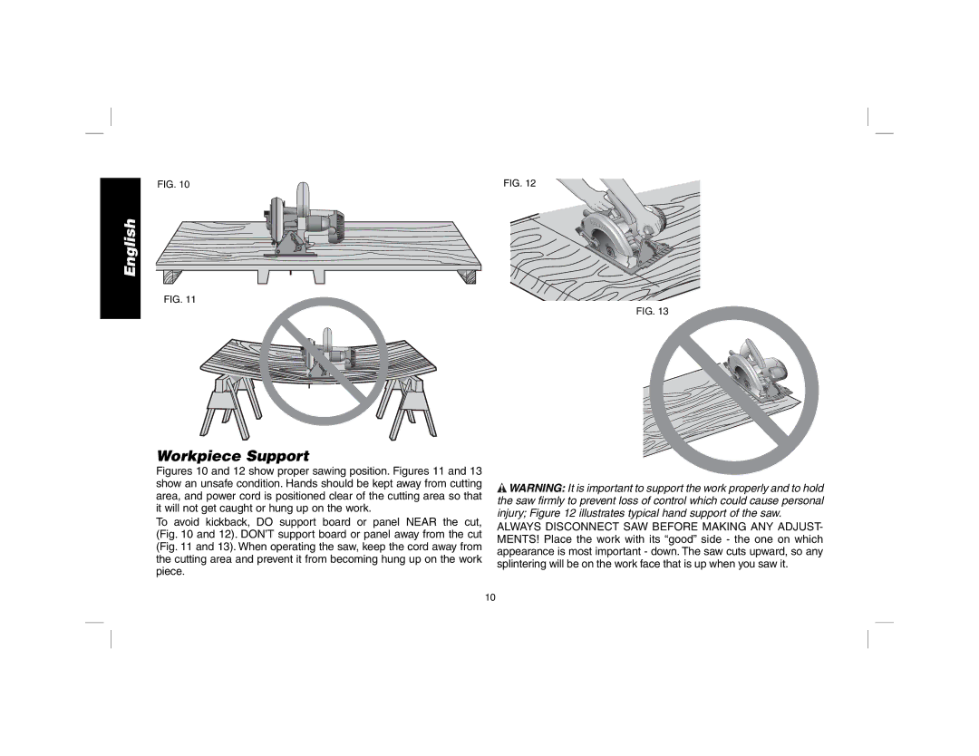 DeWalt DW369, DW367 instruction manual Workpiece Support 