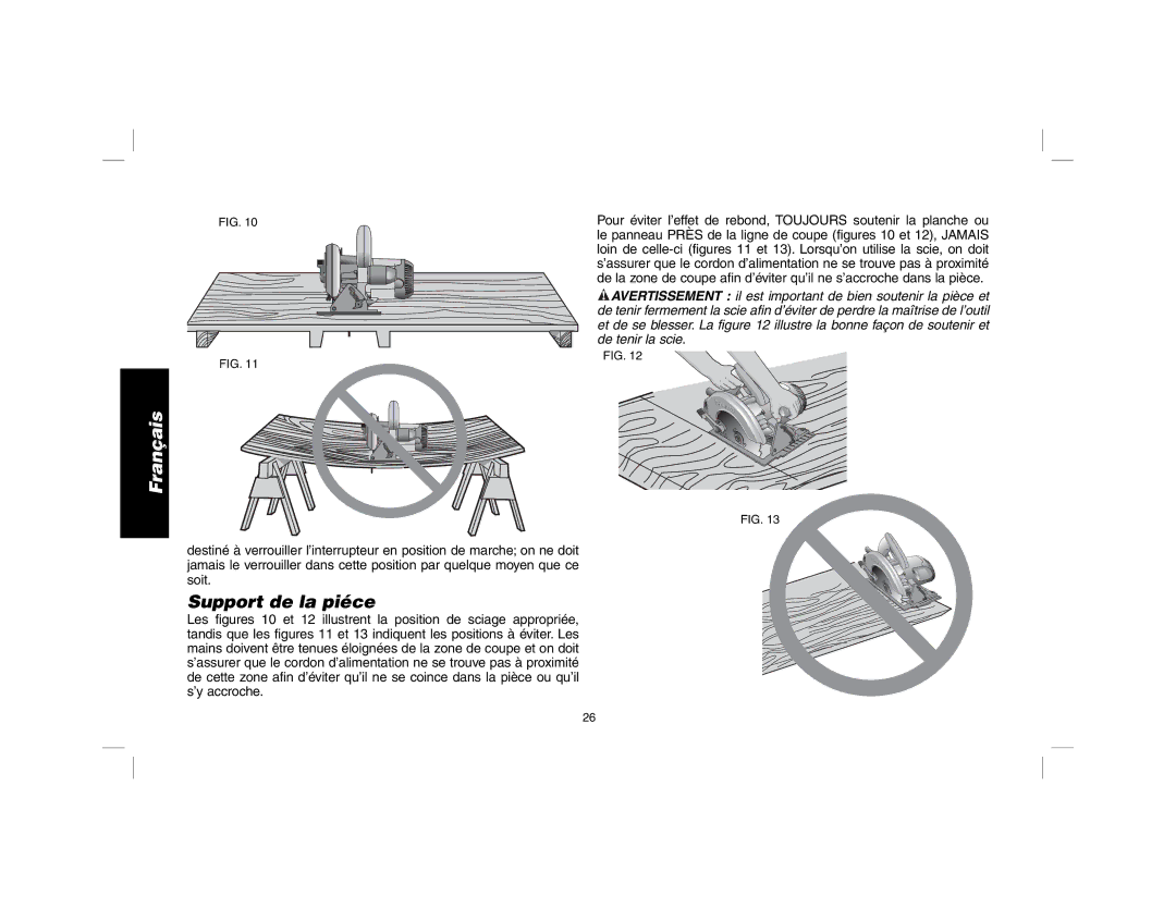 DeWalt DW369, DW367 instruction manual Support de la piéce 