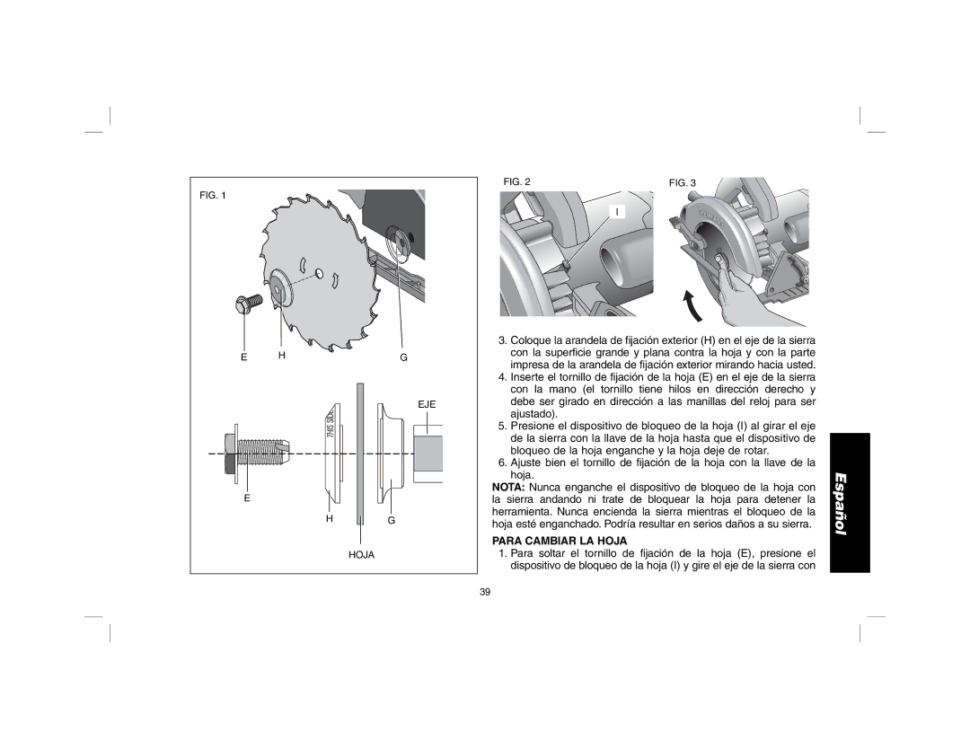 DeWalt DW367, DW369 instruction manual Para Cambiar LA Hoja 