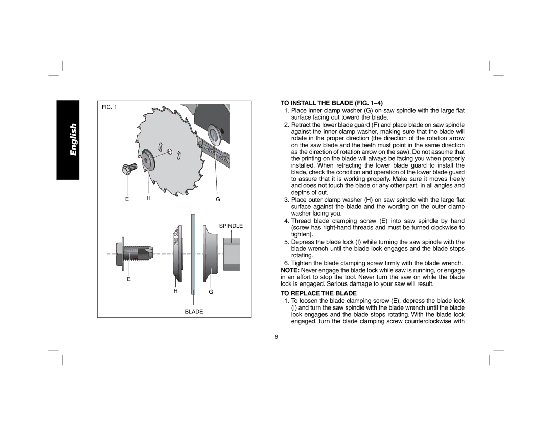 DeWalt DW369, DW367 instruction manual To Install the Blade FIG, To Replace the Blade 