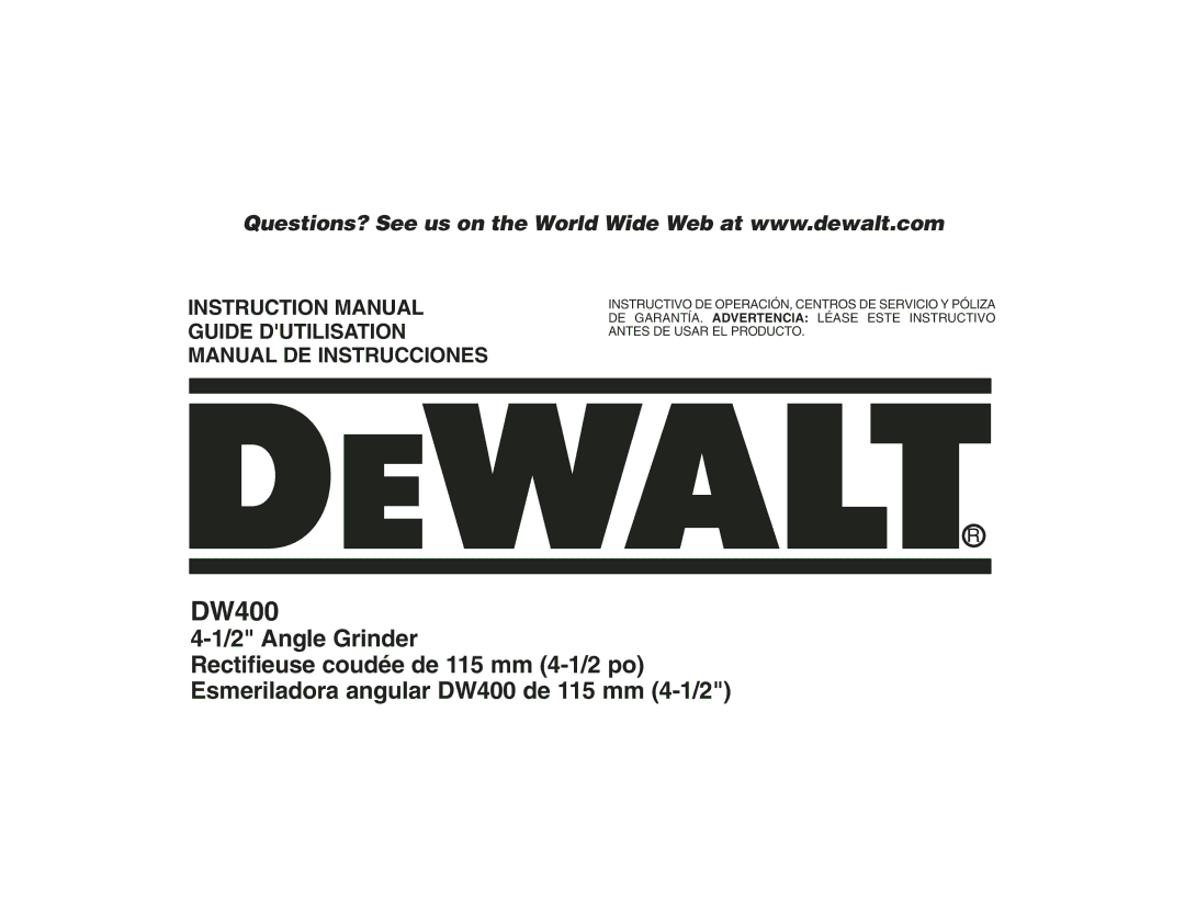 DeWalt DW400 instruction manual 