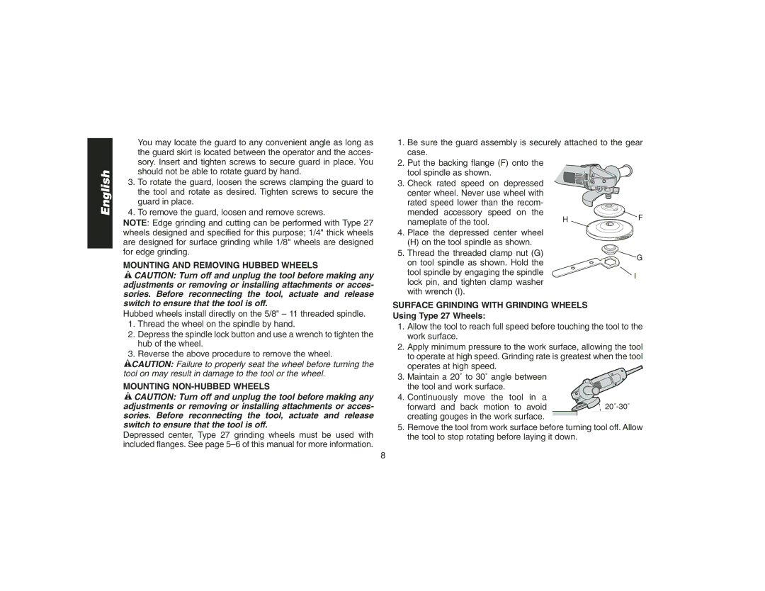 DeWalt DW400 instruction manual Mounting and Removing Hubbed Wheels, Mounting NON-HUBBED Wheels 