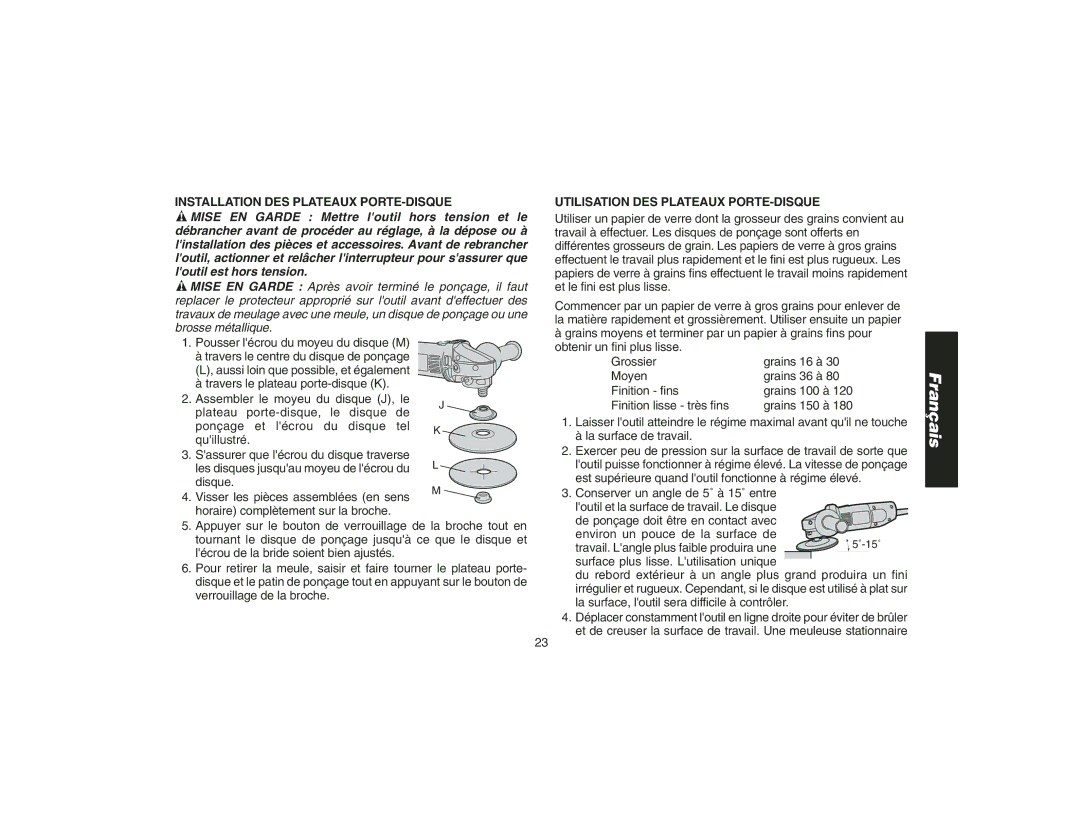 DeWalt DW400 instruction manual Installation DES Plateaux PORTE-DISQUE, Utilisation DES Plateaux PORTE-DISQUE 