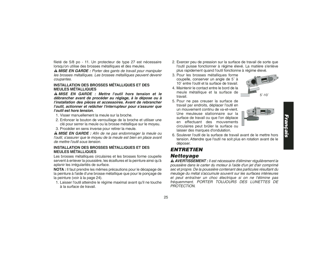 DeWalt DW400 instruction manual Entretien, Nettoyage 