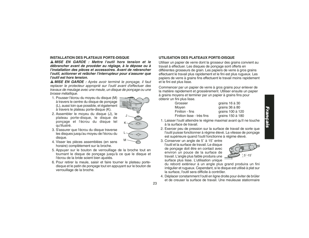 DeWalt DW400 instruction manual Installation Des Plateaux Porte-Disque, Utilisation Des Plateaux Porte-Disque, Français 