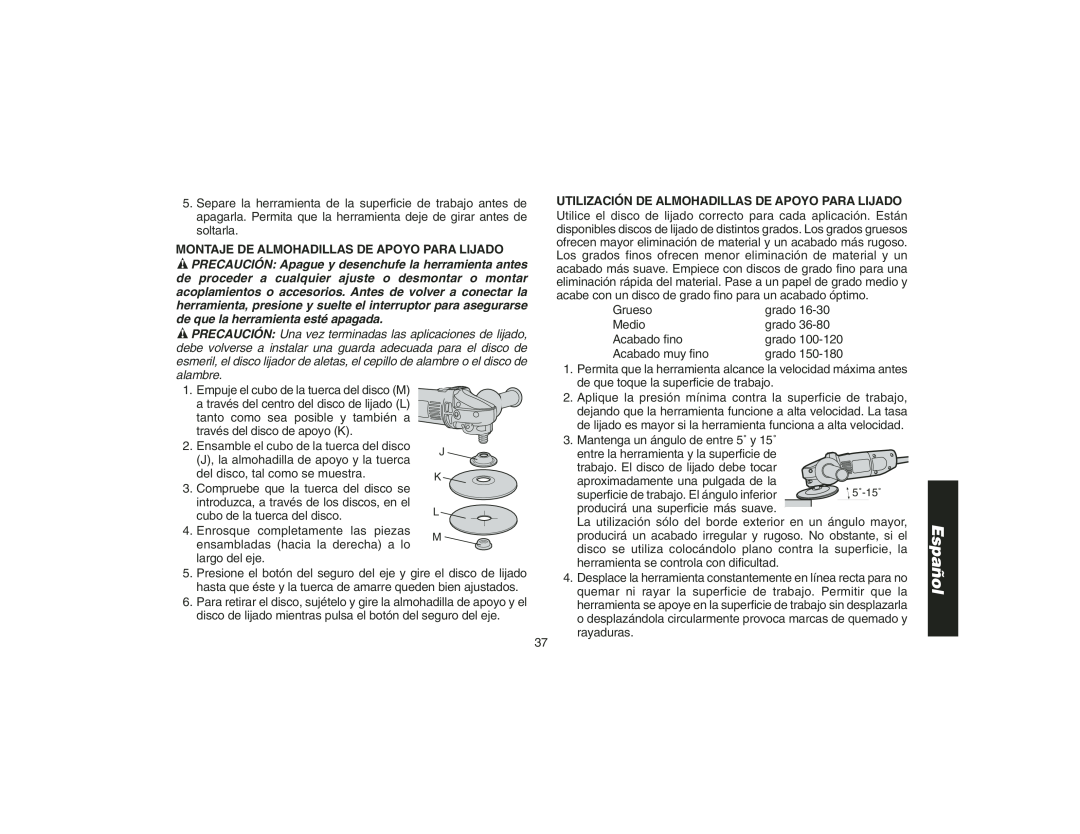 DeWalt DW400 instruction manual Montaje De Almohadillas De Apoyo Para Lijado, Español 