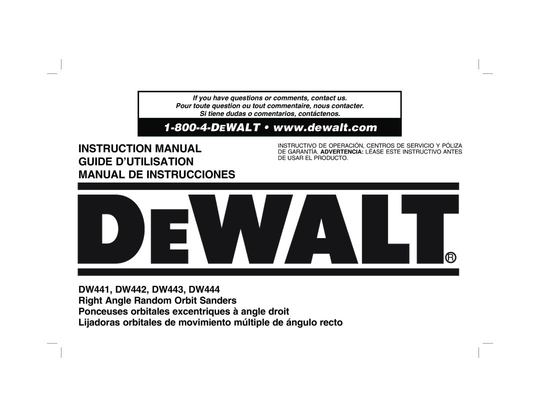 DeWalt DW443 instruction manual Guide D’UTILISATION Manual DE Instrucciones 