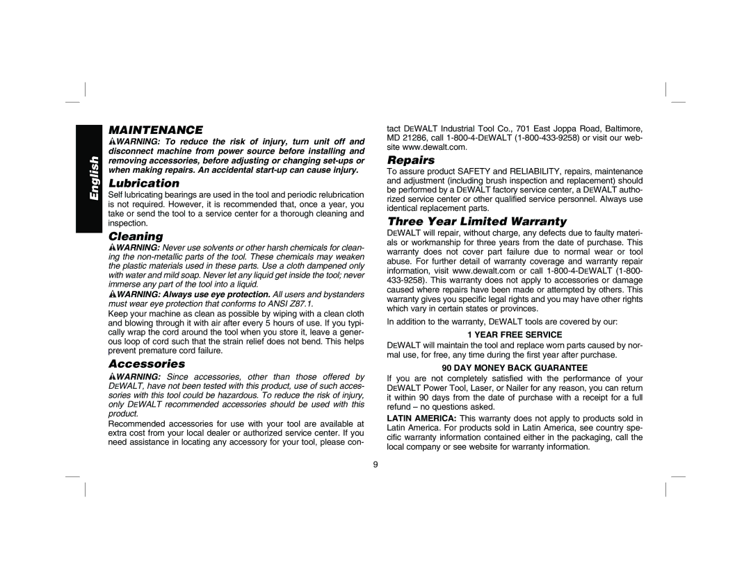 DeWalt DW443 instruction manual Maintenance 