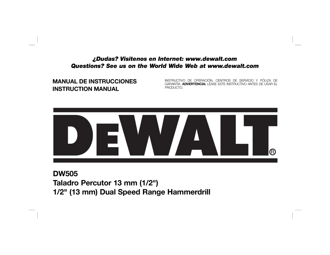 DeWalt DW515K, DW505 instruction manual 