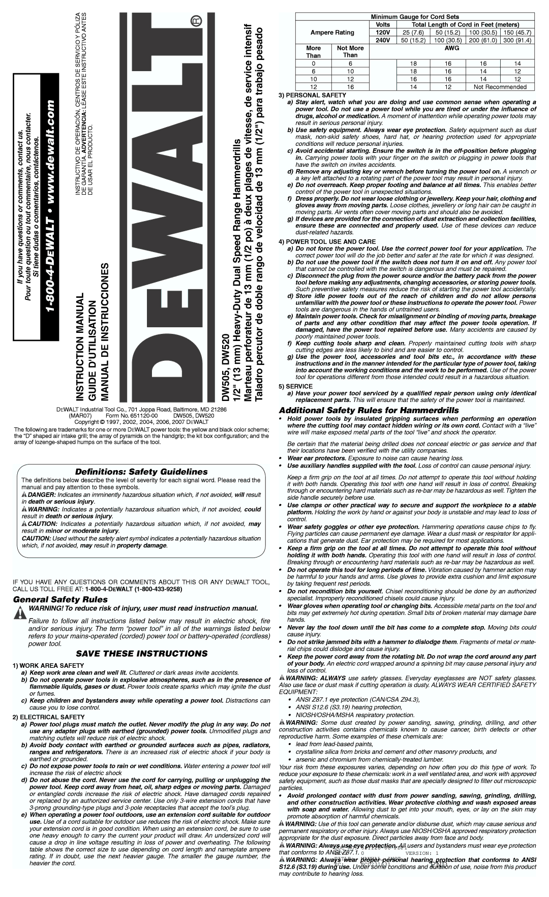 DeWalt DW520, DW505 manual Pnd 