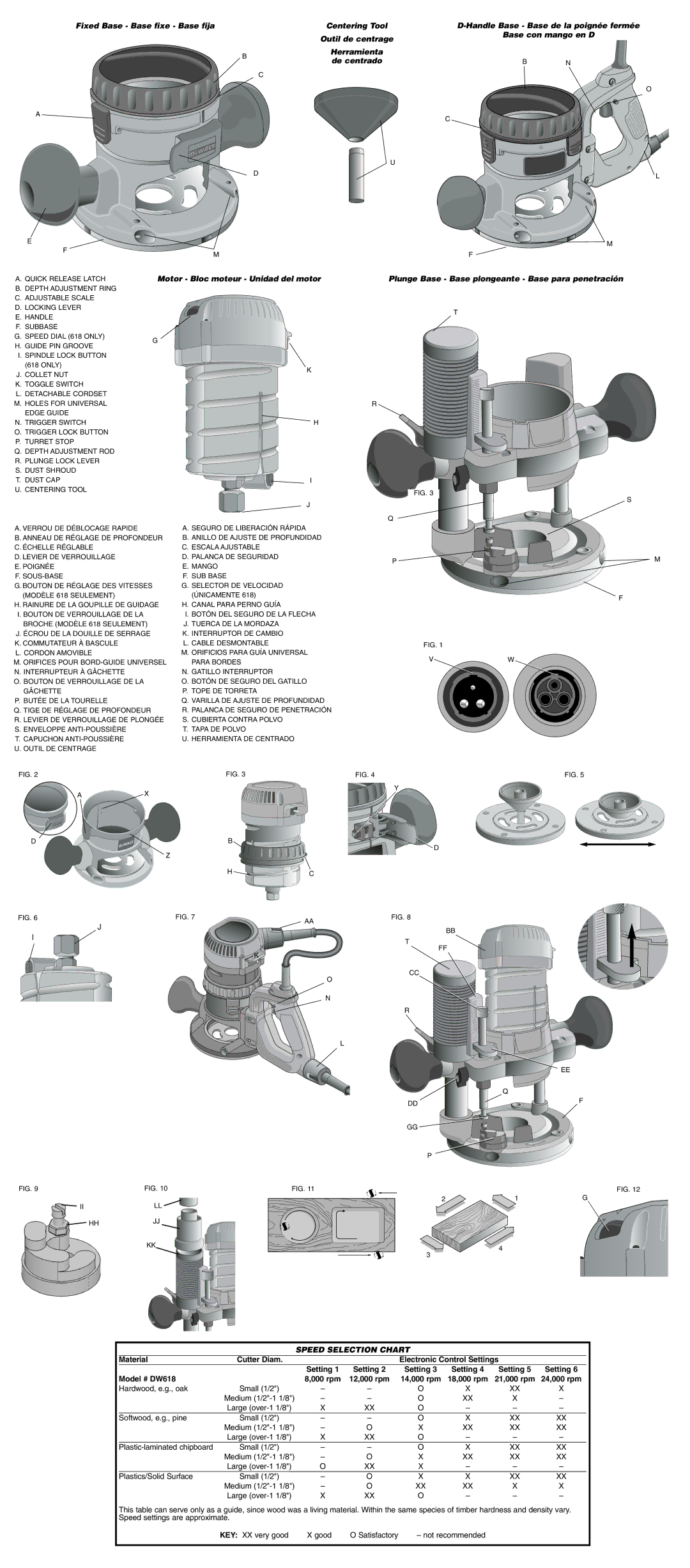 DeWalt DW618PKB, DW616PK, DW618B3, DW618M, DW618K instruction manual Speed Selection Chart 