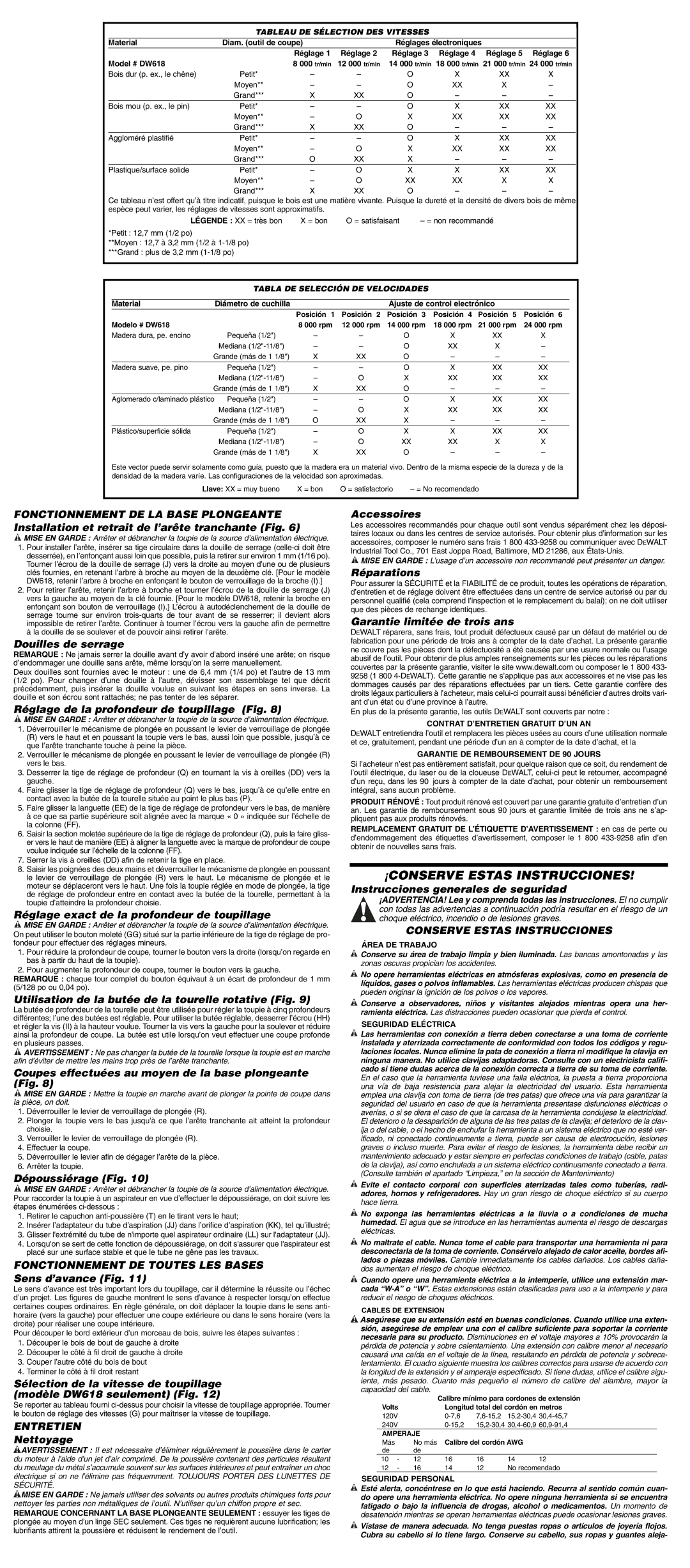 DeWalt DW618M, DW616PK, DW618PKB, DW618B3, DW618K instruction manual Entretien, Conserve Estas Instrucciones 