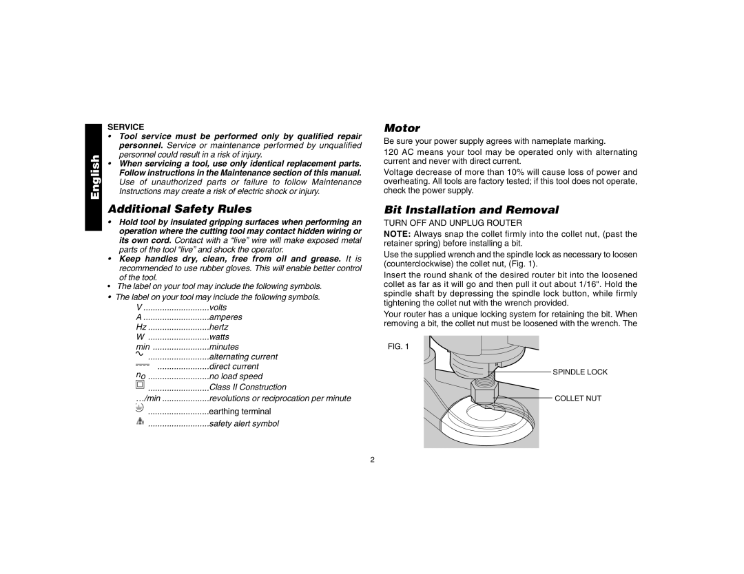 DeWalt DW621 manual Additional Safety Rules, Motor, Bit Installation and Removal, Service 