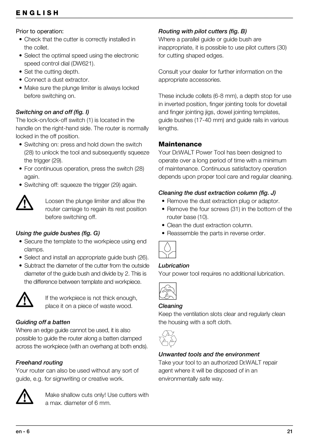 DeWalt DW621 manual Maintenance 