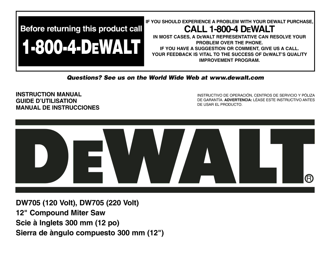 DeWalt DW705 instruction manual Dewalt 