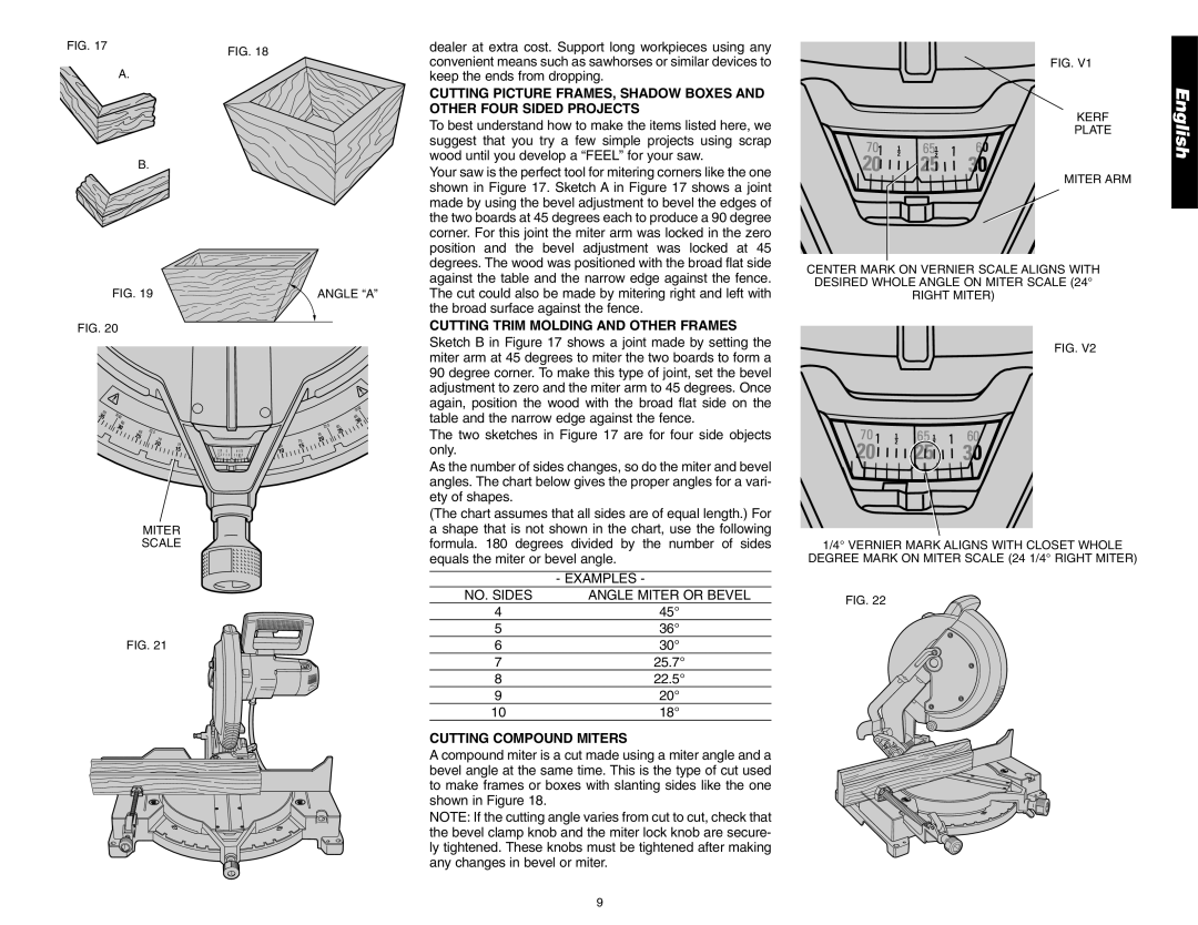 DeWalt DW705 Cutting Trim Molding and Other Frames, Examples, NO. Sides Angle Miter or Bevel, Cutting Compound Miters 