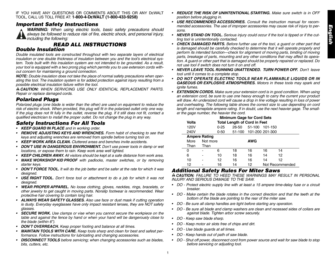 DeWalt DW705 instruction manual Read ALL Instructions 