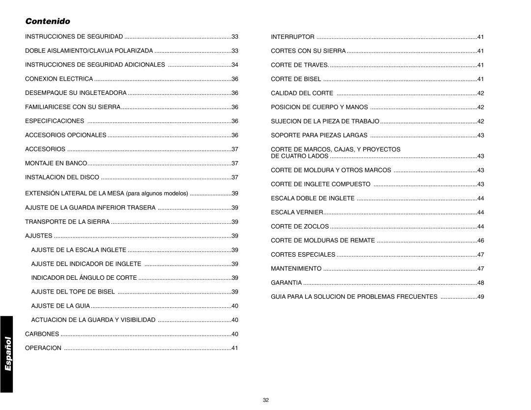 DeWalt DW705 instruction manual Español, Contenido 