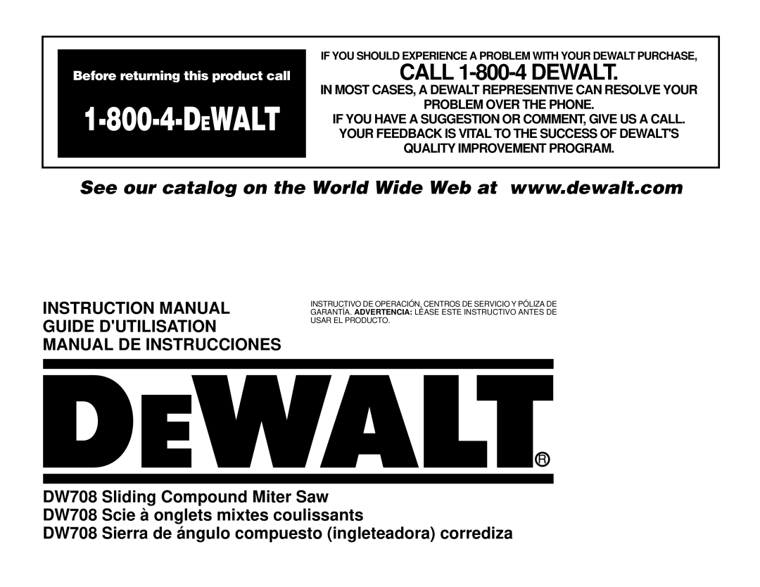 DeWalt DW708 manual Dewalt 