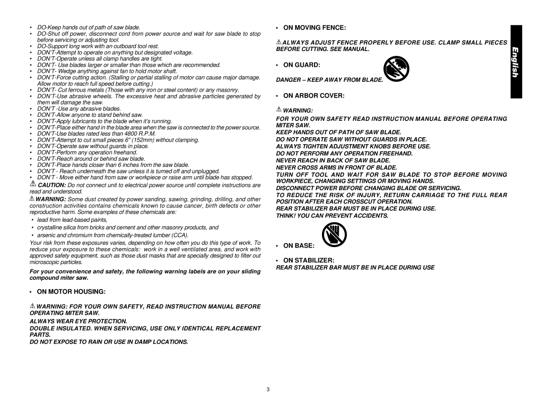 DeWalt DW708 manual On Base On Stabilizer 