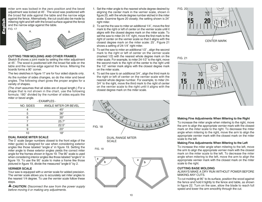 DeWalt DW708 instruction manual Dual Range Miter Scale, Vernier Scale, Making Fine Adjustments When Mitering to the Right 