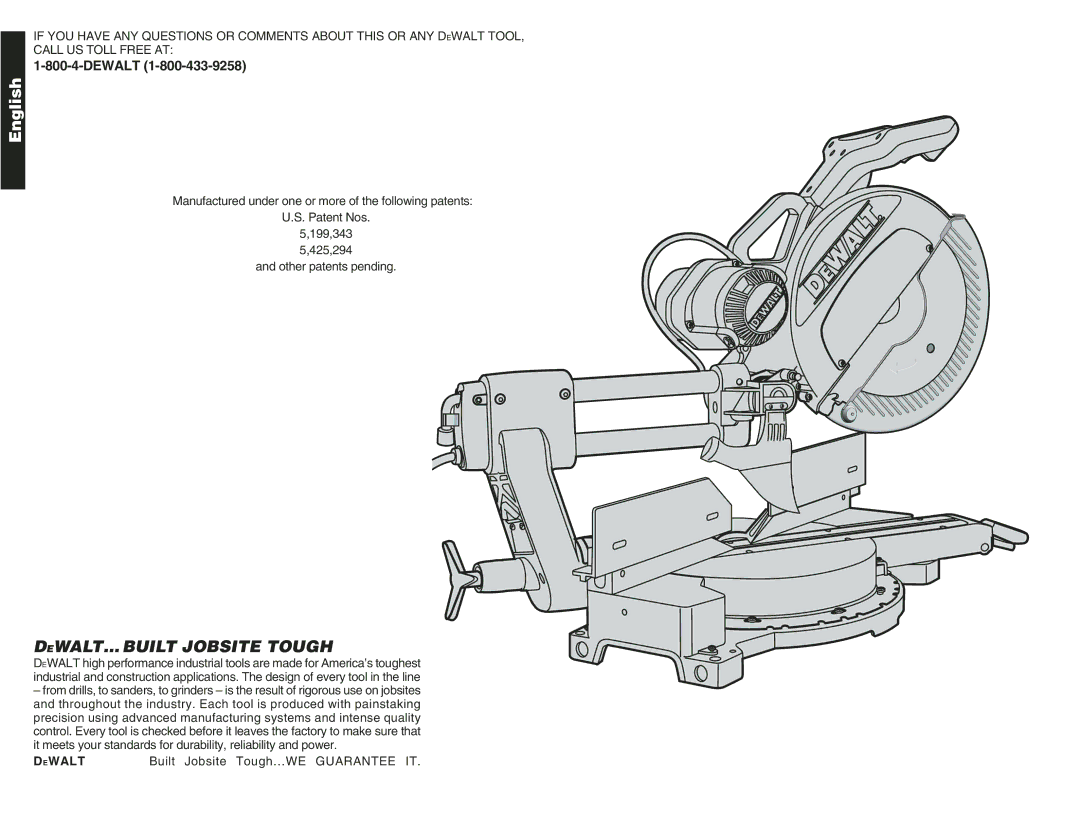 DeWalt DW708 instruction manual English, DEWALT… Built Jobsite Tough 