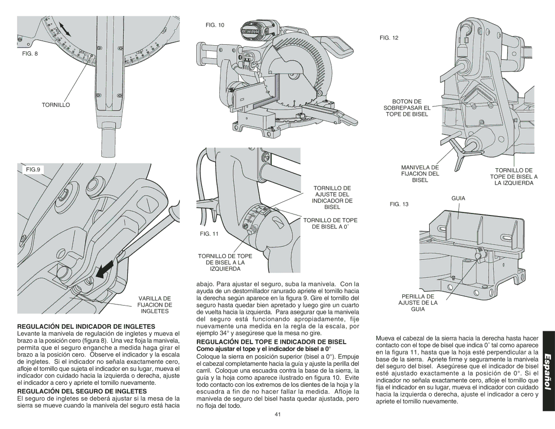 DeWalt DW708 instruction manual Regulación DEL Seguro DE Ingletes, Español 