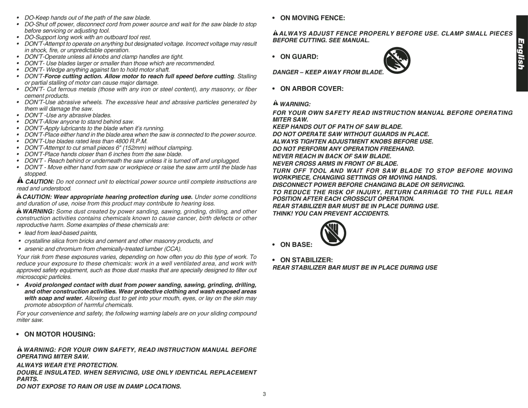 DeWalt DW708 instruction manual On Base On Stabilizer 