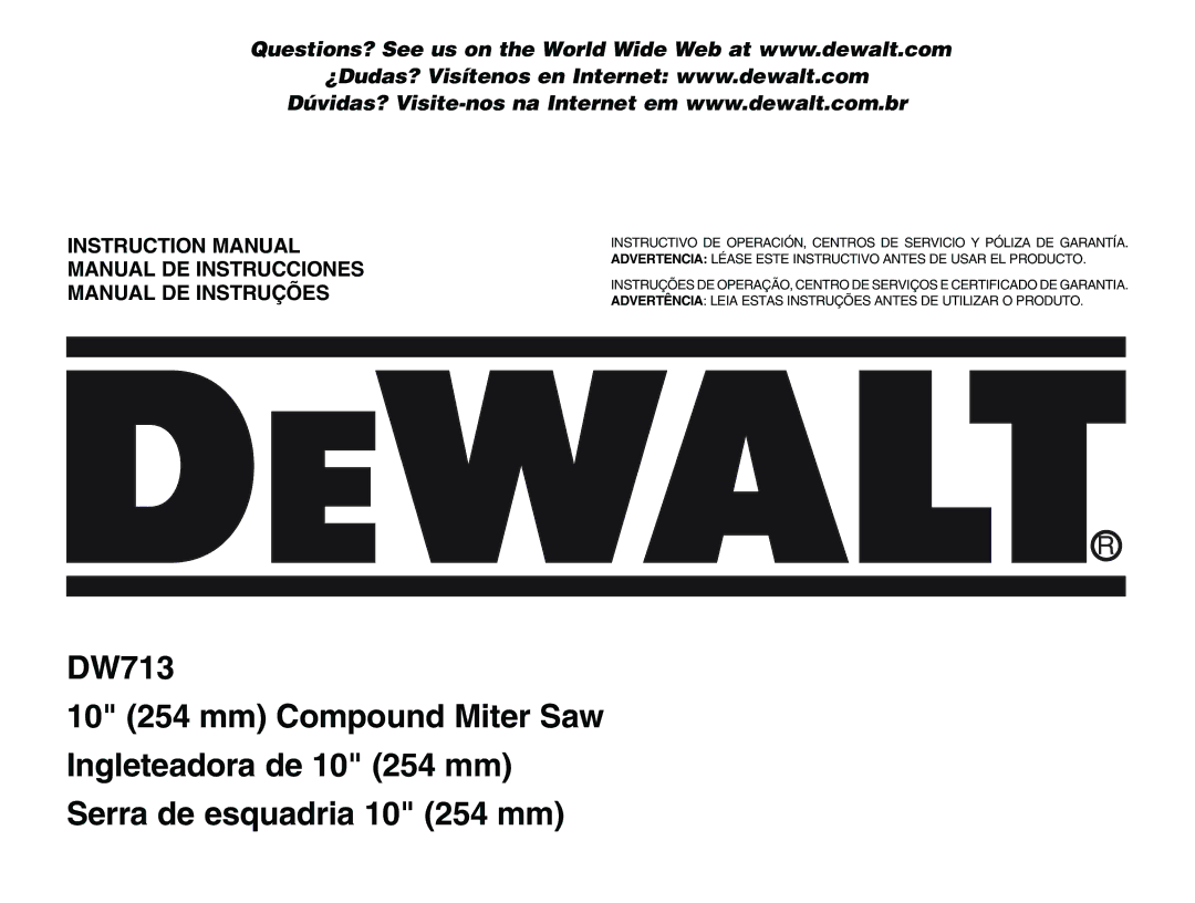 DeWalt DW713 instruction manual 