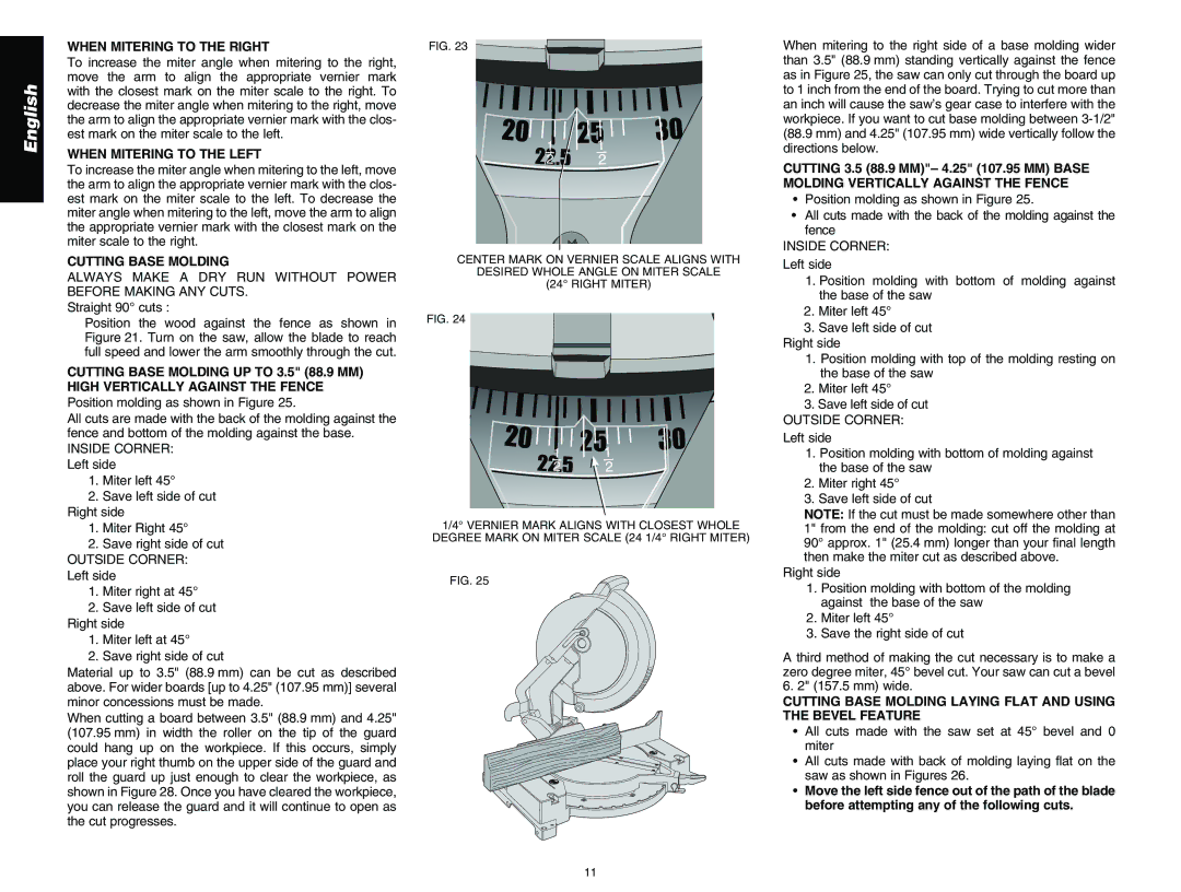 DeWalt DW713 instruction manual When Mitering to the Right, When Mitering to the Left, Cutting Base Molding 