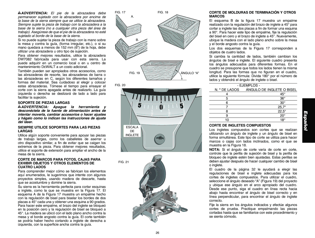 DeWalt DW713 instruction manual Soporte DE Piezas Largas, Siempre Utilice Soportes Para LAS Piezas Largas, Marcos 