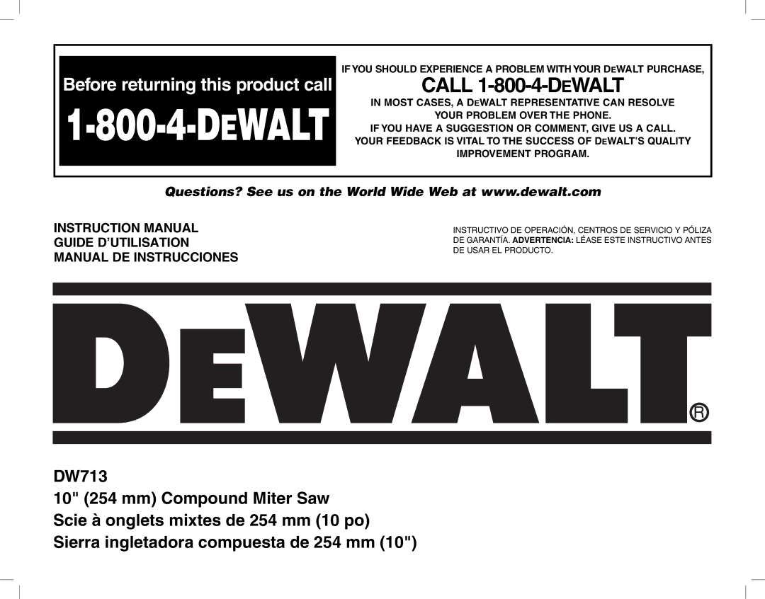 DeWalt DW713 instruction manual Dewalt 