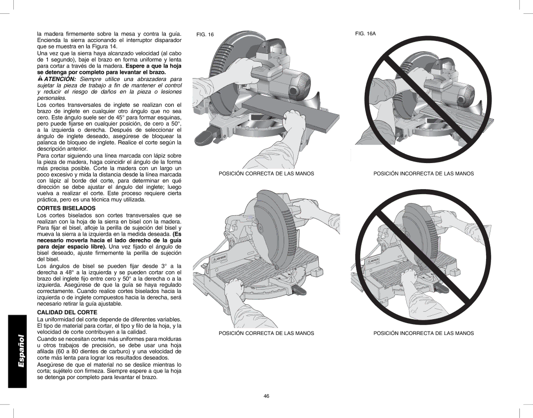 DeWalt DW713 instruction manual Cortes Biselados, Calidad DEL Corte 