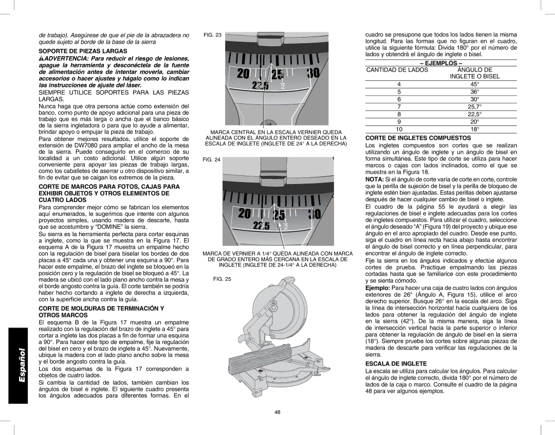 DeWalt DW713 Soporte DE Piezas Largas, Corte DE Molduras DE Terminación Y Otros Marcos, Ejemplos, Escala DE Inglete 