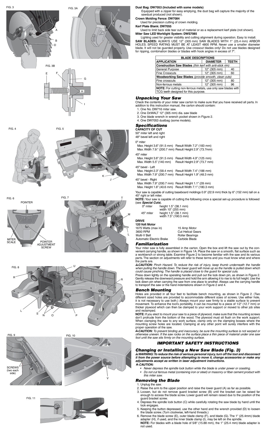 DeWalt DW716 instruction manual Important Safety Instructions 